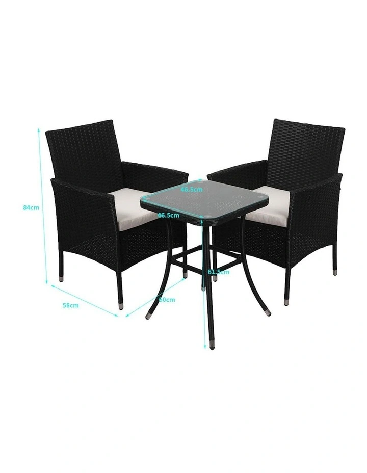 Outdoor Furniture Setting Chair Table Set Patio Garden Rattan Seat in Black