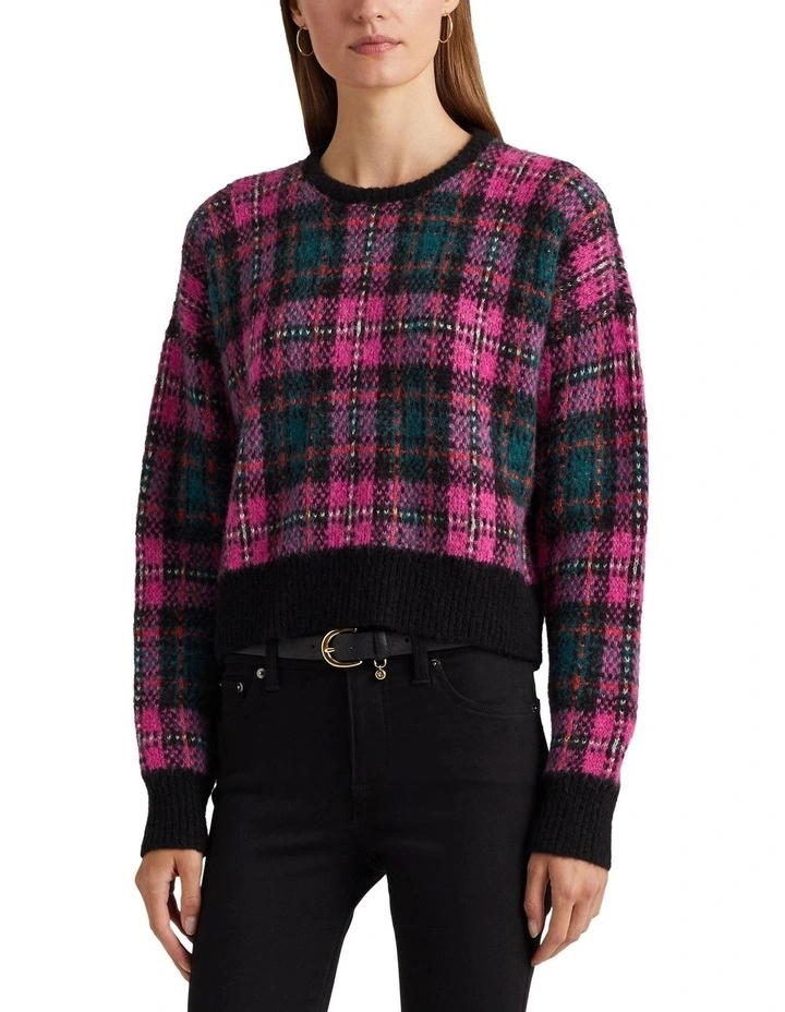 Plaid Wool-Blend Sweater in Pink Multi
