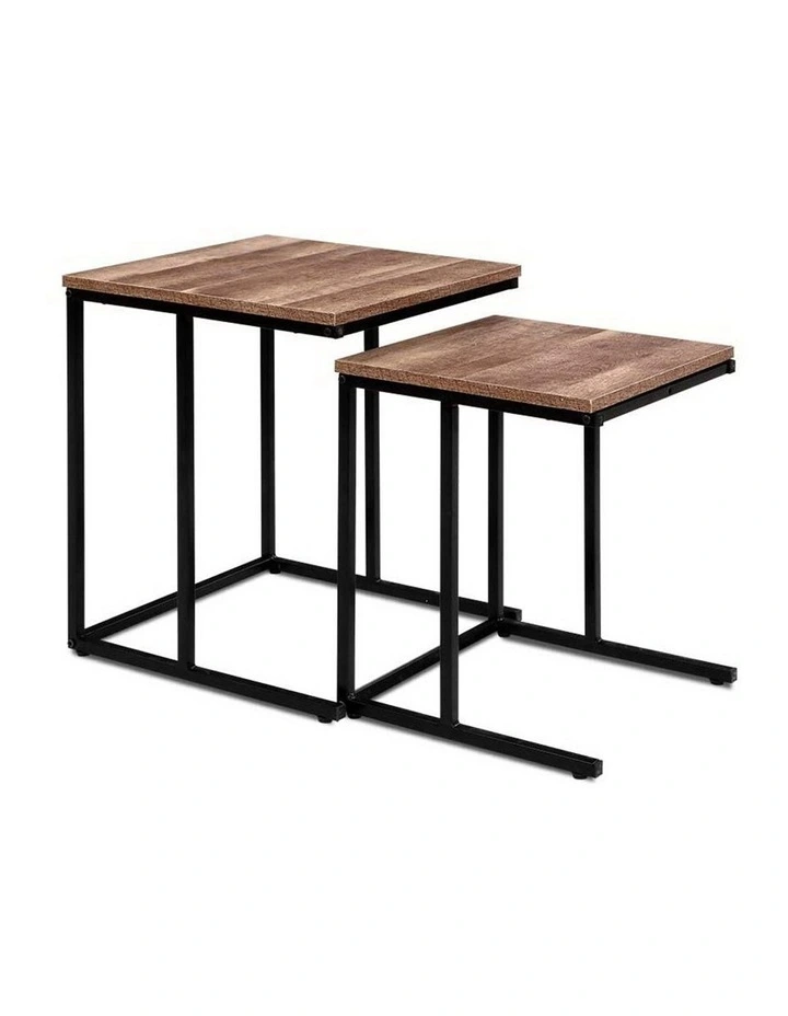 Coffee Table Nesting Side Tables Wooden Rustic Vintage Metal Frame