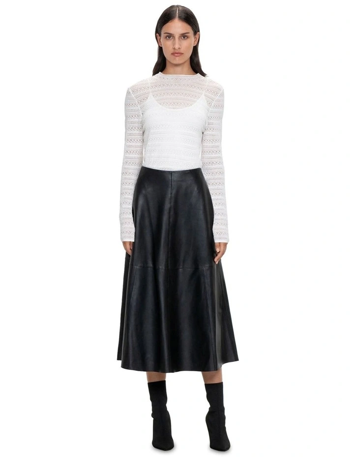 Soft Leather Midi Skirt in Black