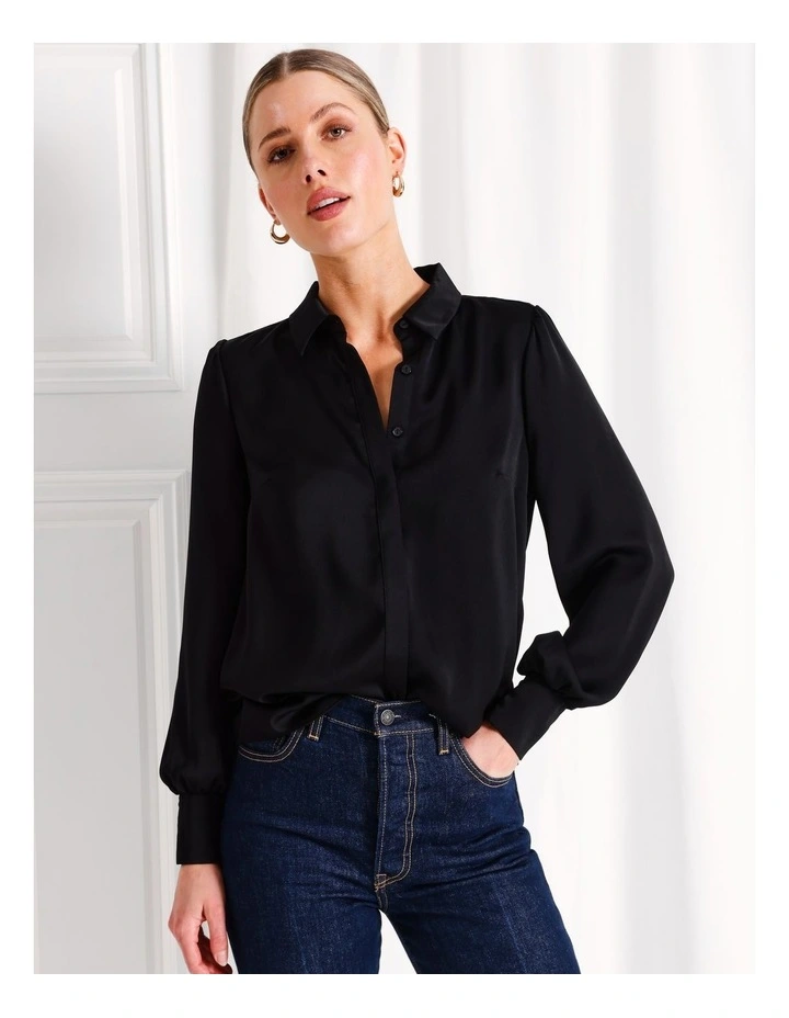 Recycled Satin Shirt in Black
