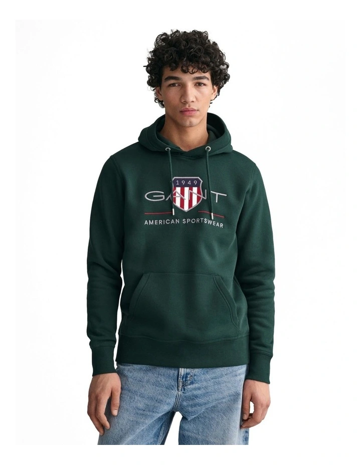 Archive Shield Hoodie in Tartan Green