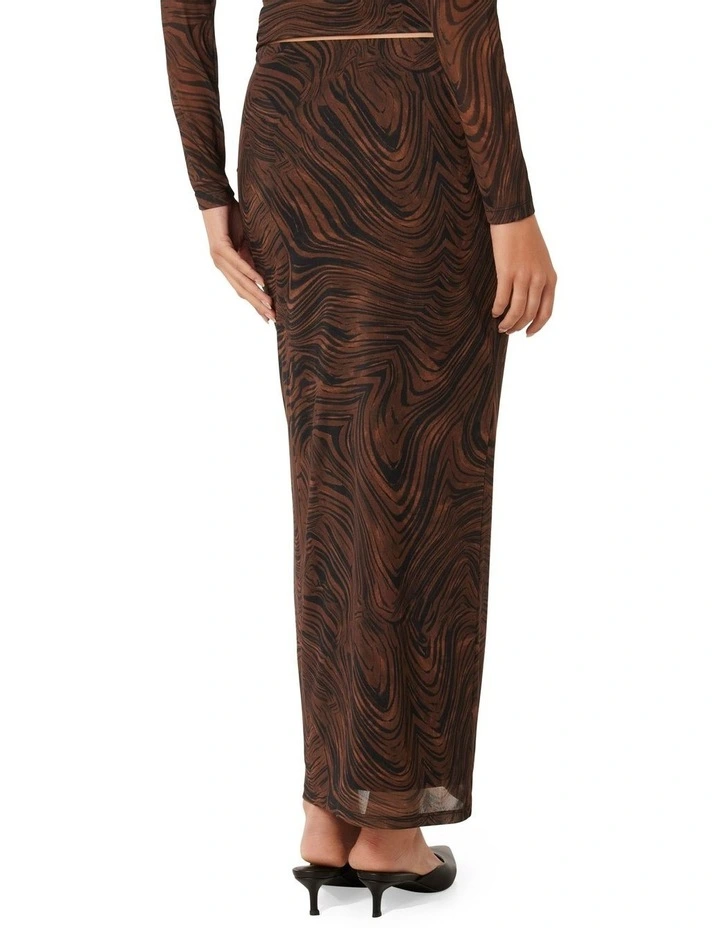 Mindy Mesh Column Midi Skirt in Brown
