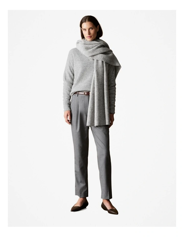 Yarn Dyed Stretch Wool Pleat Front Pant in Grey