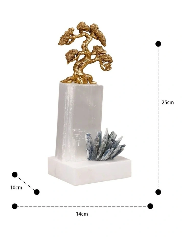 Exclusive Design Large Bonsai Natural Crystal Table Art in Gold