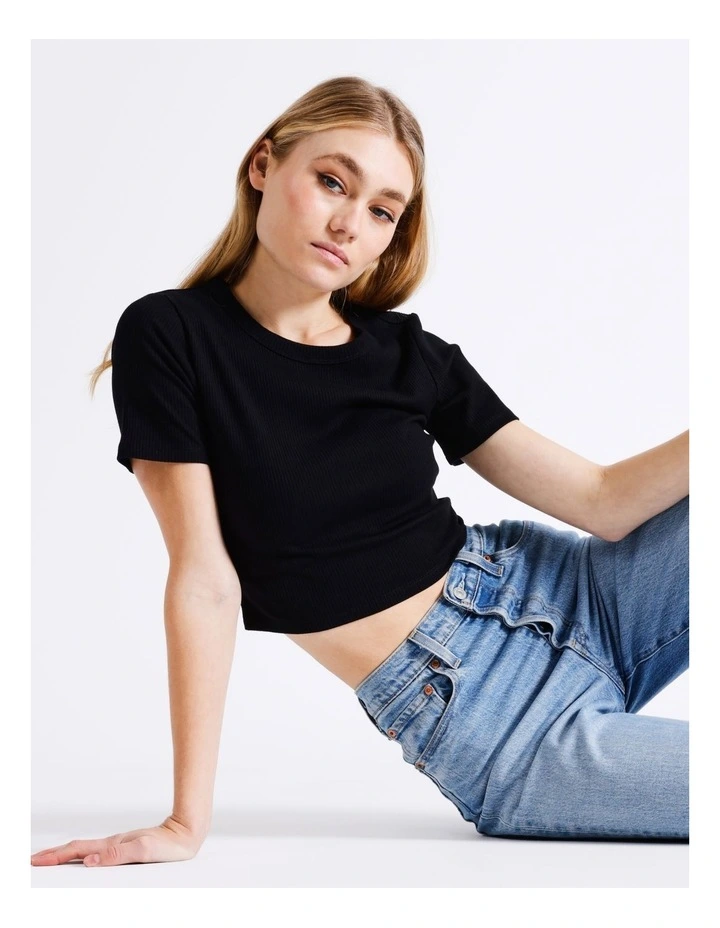 Organic Blend Crew Neck Rib Tee in Black