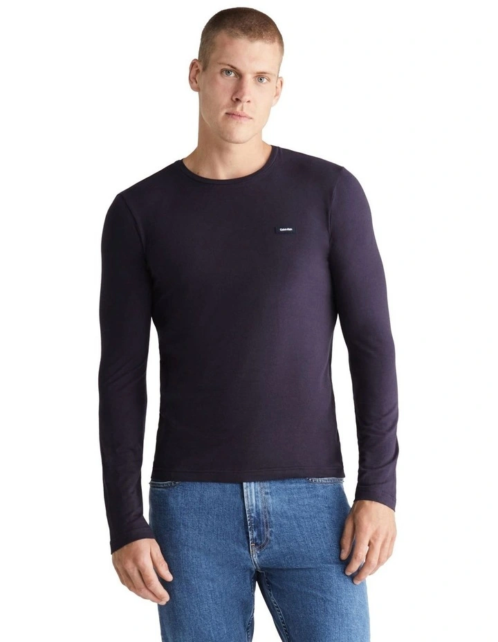 Stretch Slim Fit Long Sleeve T-Shirt in Navy