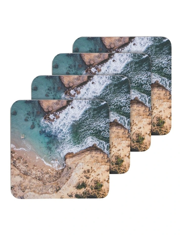 Square Shoreline Hardboard Coaster 4 Pack in Multi