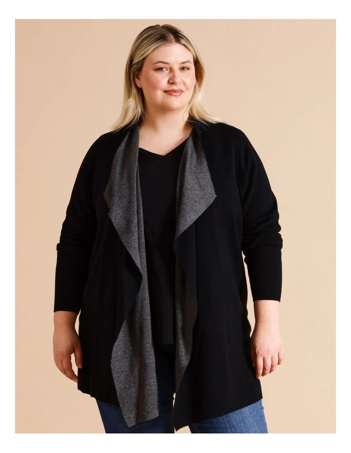 Reversible Waterfall Cardigan In Black/Charcoal