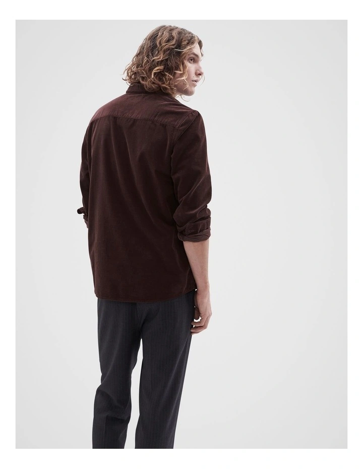 Cord Long Sleeves Regular Fit Shirt in Burgundy