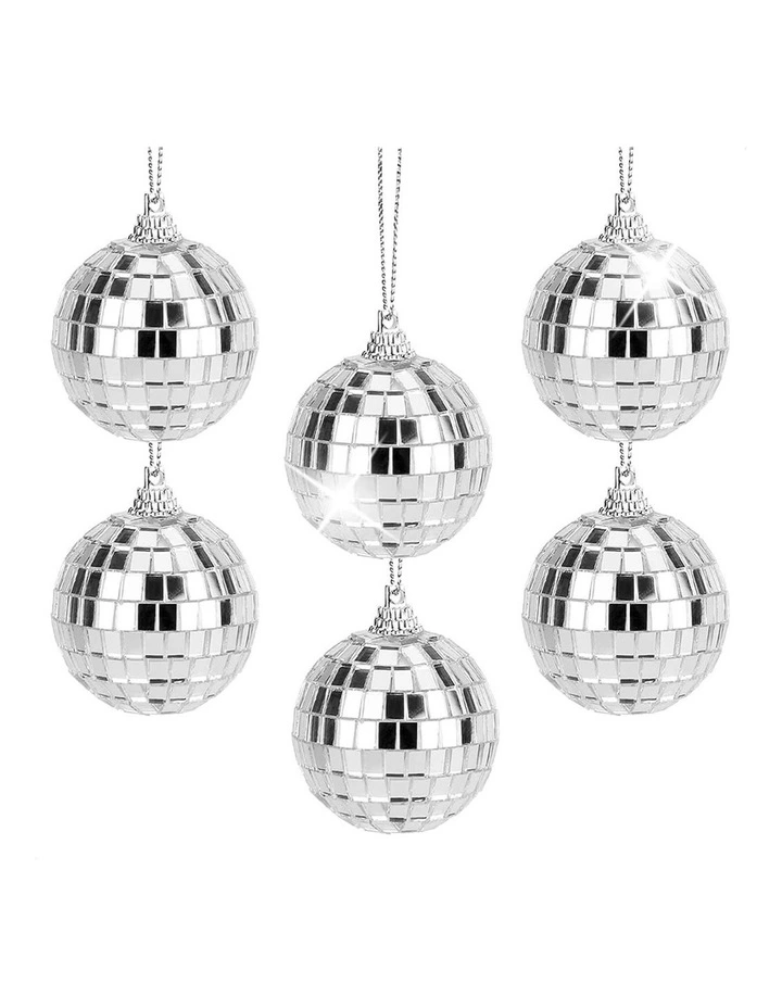 Mirrored Hanging Mini Disco Balls 6 Pack in Silver