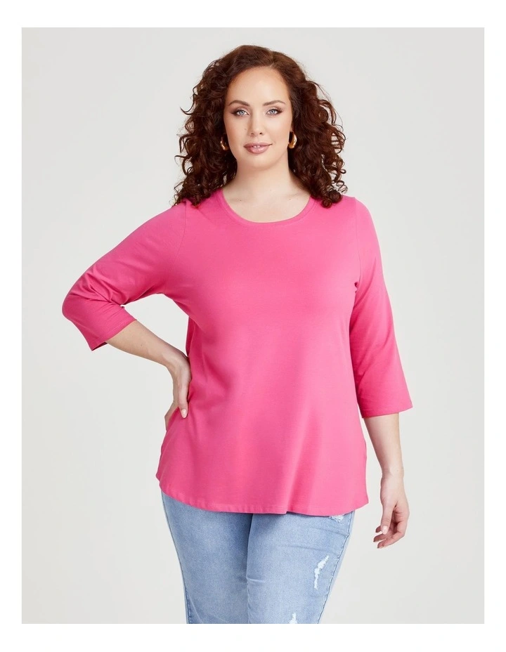 Australian Cotton 3/4 T-shirt in Berry Fuchsia
