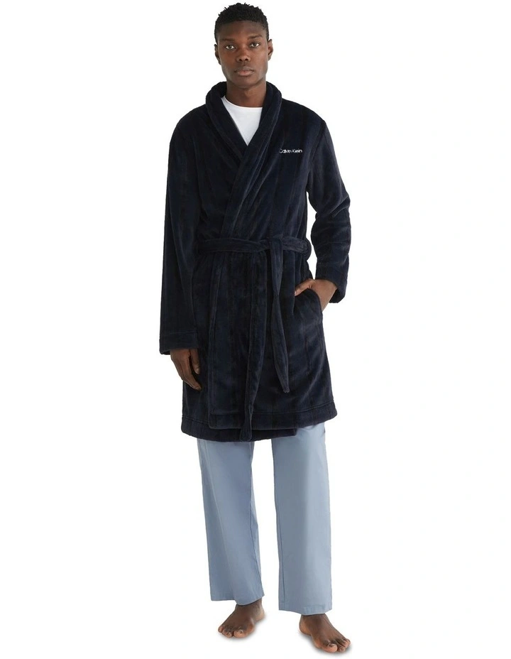 Shine Stripe Plush Robe in Navy