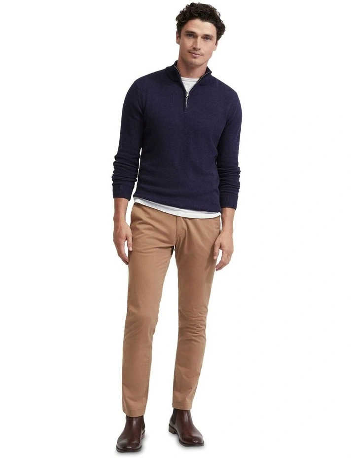 Robert Zip Neck Cotton Knit in Navy