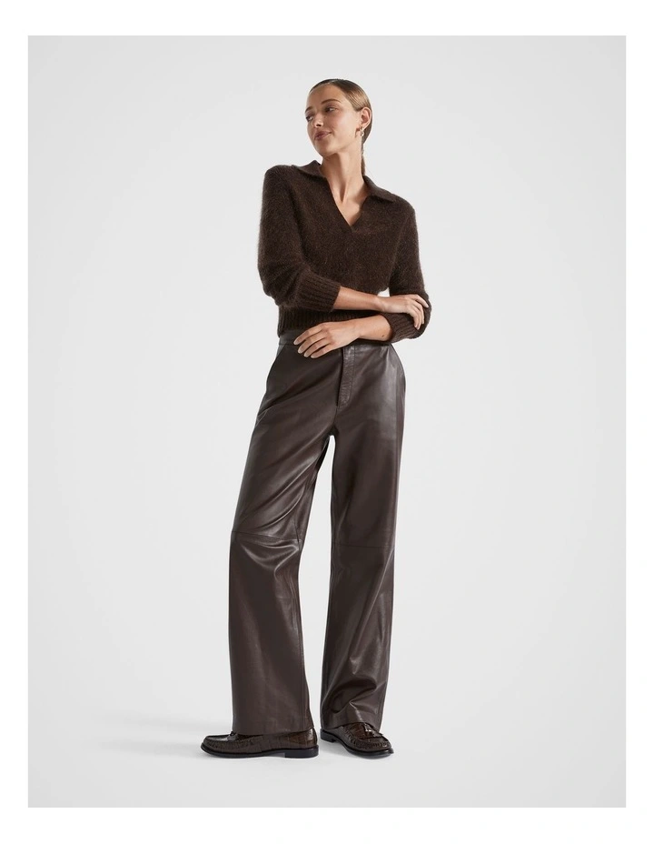 Mohair Crop Polo Knit in Dark Espresso Marle