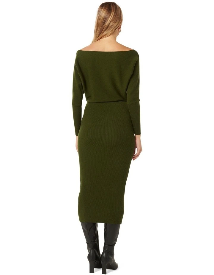 Ciara Tipped Shoulder Midi Dress in Green