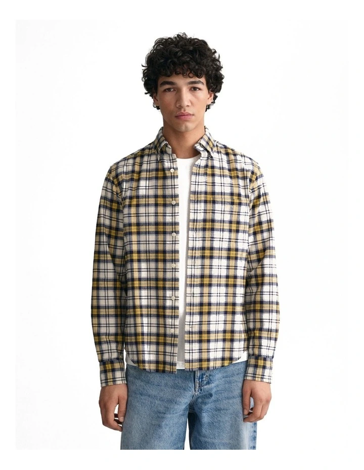 Regular Fit Checked Brushed Oxford Shirt in Parchment Yellow