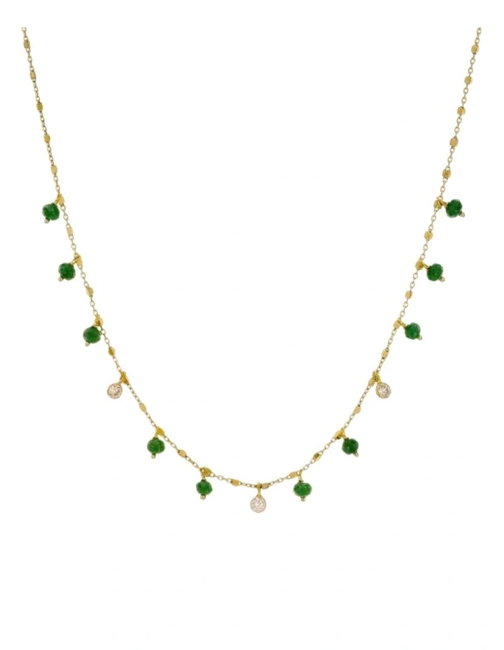 Simply Me Tiny Shiny Yg Necklace W/ Cz & Green Gems in Gold
