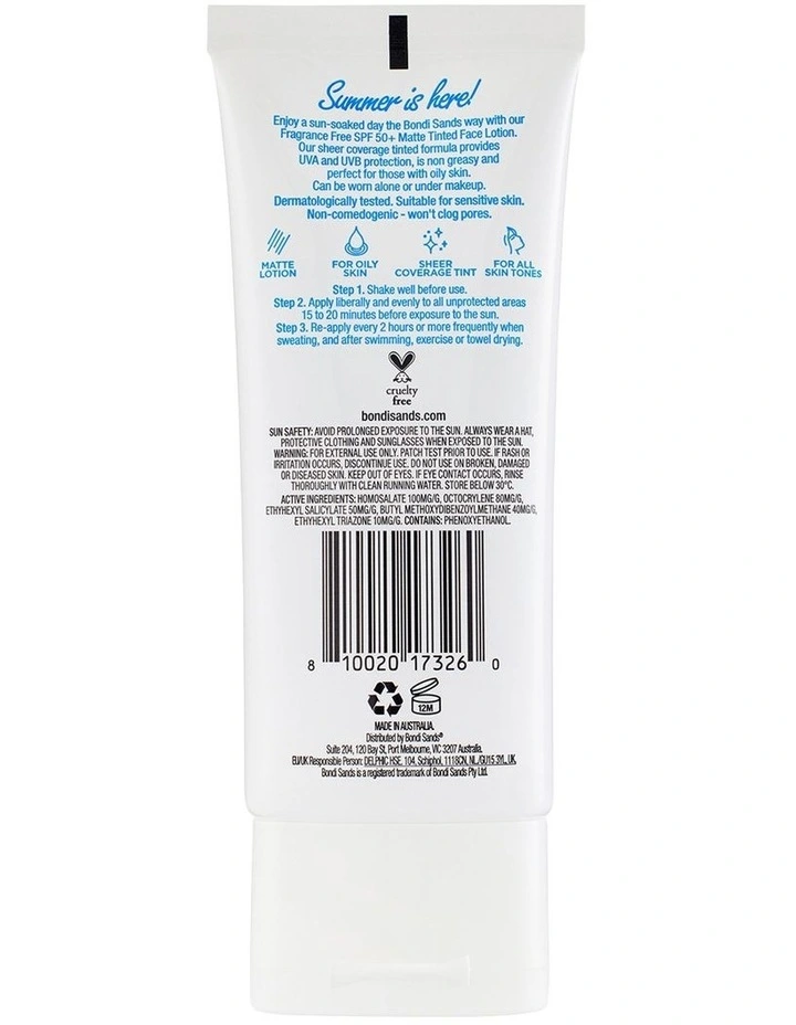 SPF 50+ Fragrance Free Matte Tinted Face Lotion 75ml