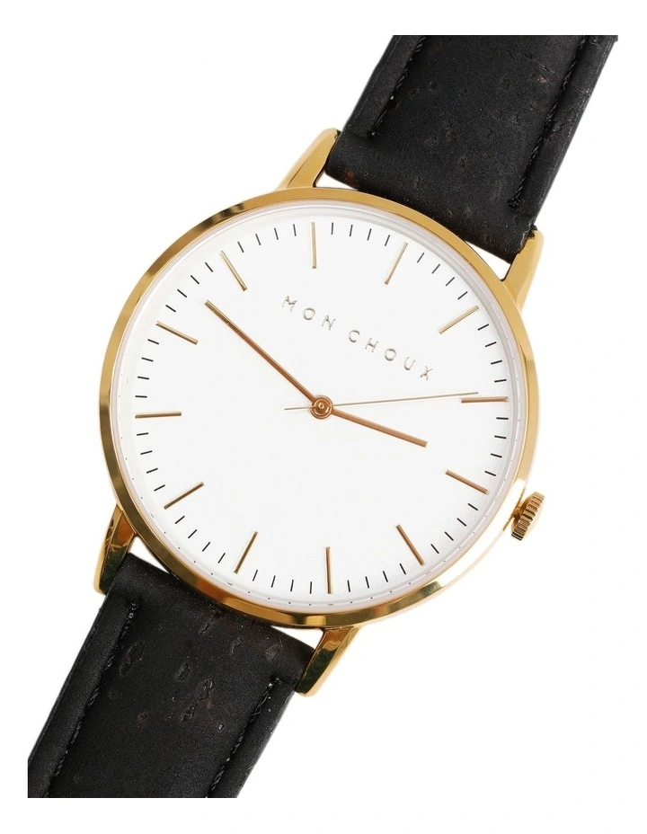 Classic Vegan Leather Watch 38mm in Black/Gold