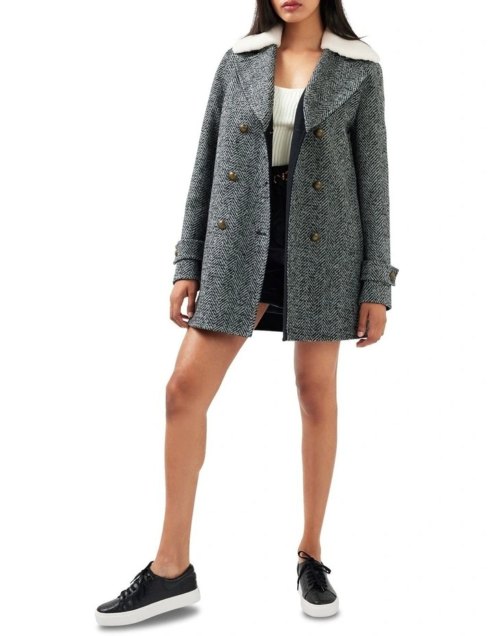 Liberty Sherpa Collar Wool Blend Coat in Charcoal