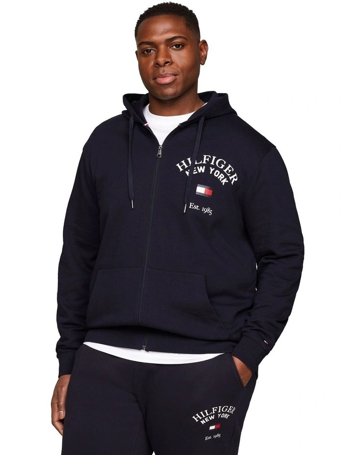 Big and Tall Arched Varsity Zip Sweat Top in Navy