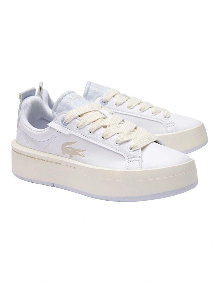 Carnaby Platform Monogram Leather Sneaker in White/Light Turquoise