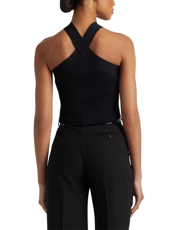 Ribbed Cropped Halter Top in Black