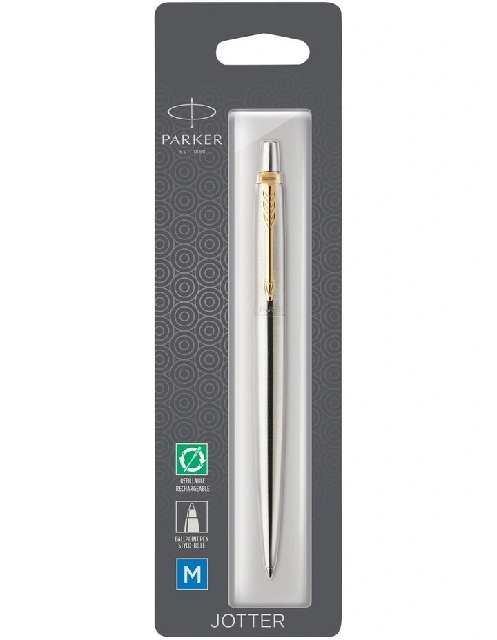 Parker Jotter Ballpoint Pen Stainless Steel Gold Trim