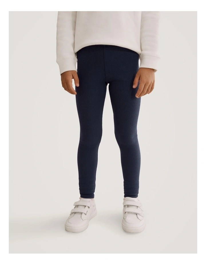 Organically Grown Cotton Blend Solid Rib Legging in French Navy