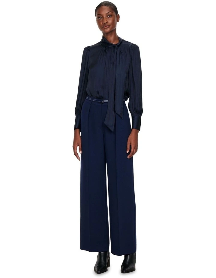 Soft Satin Tie Neck Top in Ink