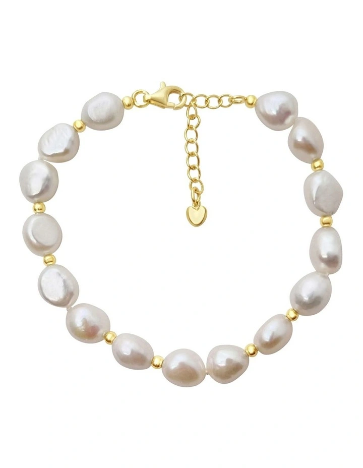 14Ct Gold Plate Baroque Pearl Bracelet in White
