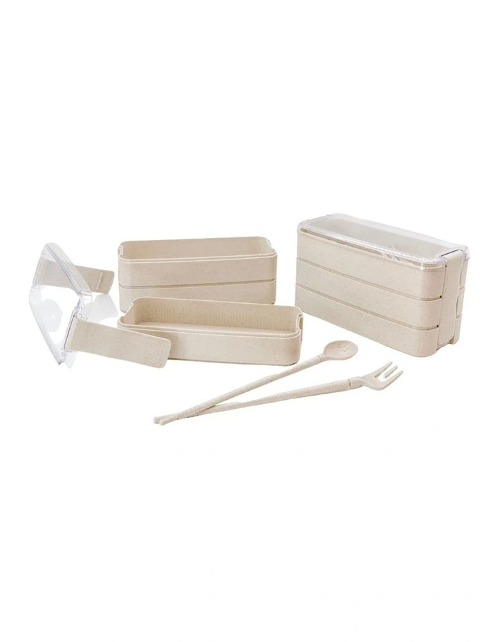Twin Pack Bento box 3 Tiered Lunch Box Wheat