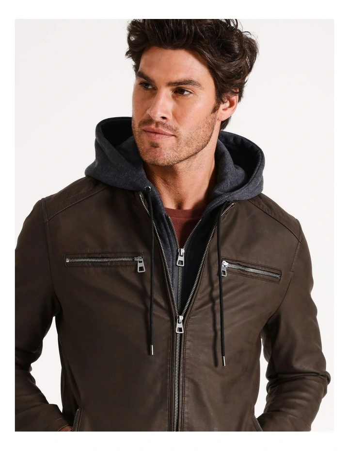 Portsea PU Hooded Jacket in Brown
