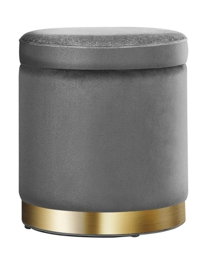 Round Velvet Ottoman Foot Stool with Storage Charcoal
