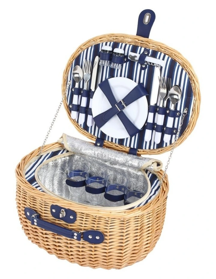 Adelaide Oval Wicker Picnic Basket 4 People 44x32x25cm in Natural