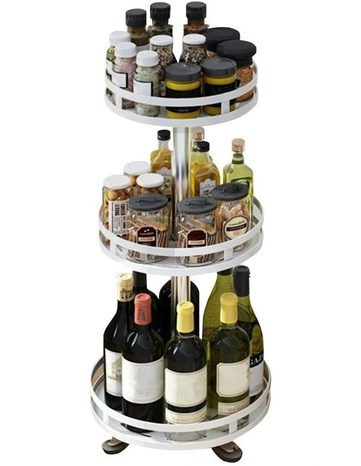 Steel Round Rotating Multi-Function Kitchen Storage 3 Tier in White
