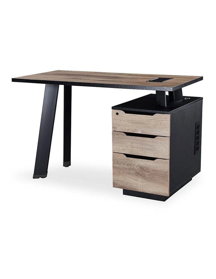 Arto Single Workstation Desk With Right Cabinet 1.2M Mahogany Black