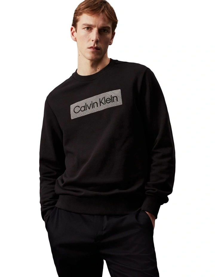 Textured Embroidery Crew Sweat Top in Black
