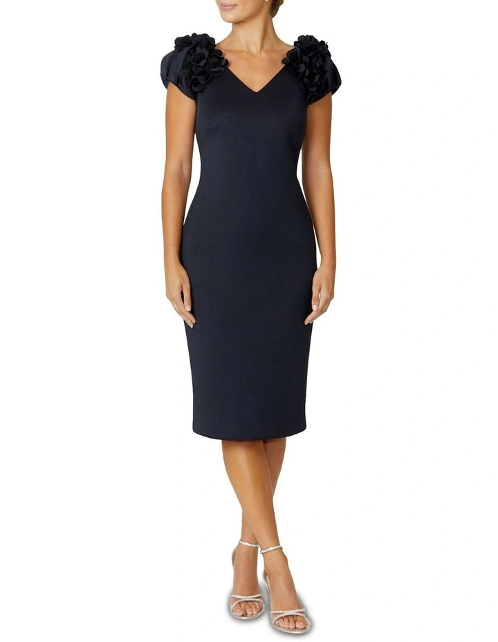 Petal Scuba Dress in Navy