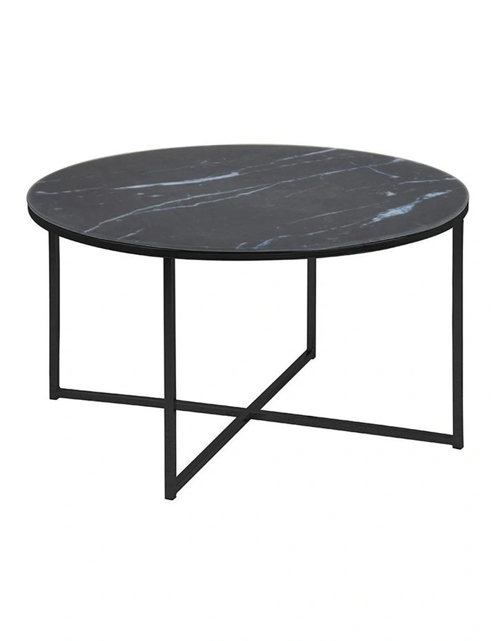 Kolina Marble Glass Round Coffee Table 80cm Black