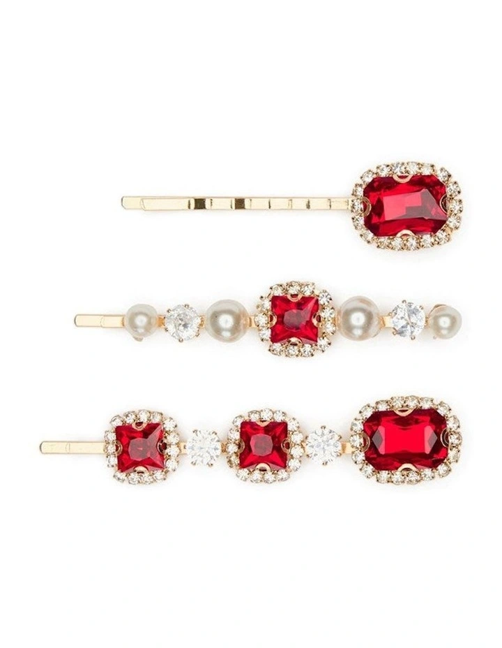 Antoinette Hair Clip Set in Red