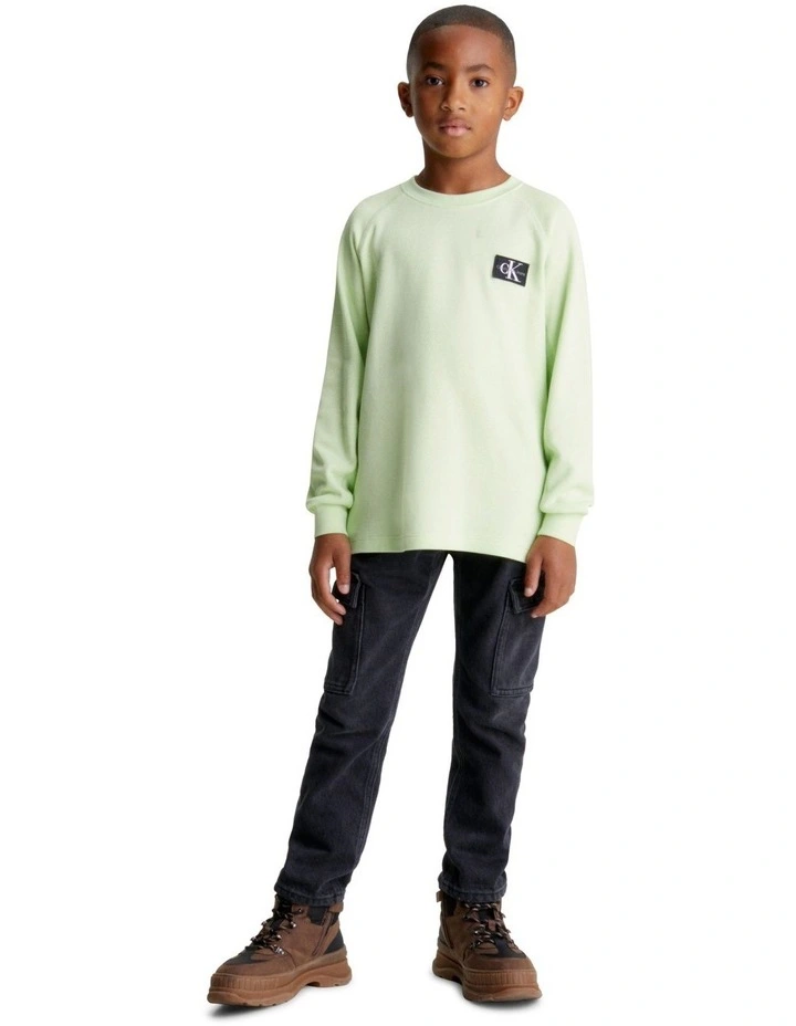 Modern Waffle Badge Long Sleeve T-shirt in Exotic Mint