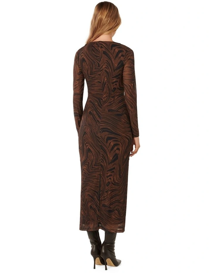 Loretta Ruched Side Midi Dress in Brown