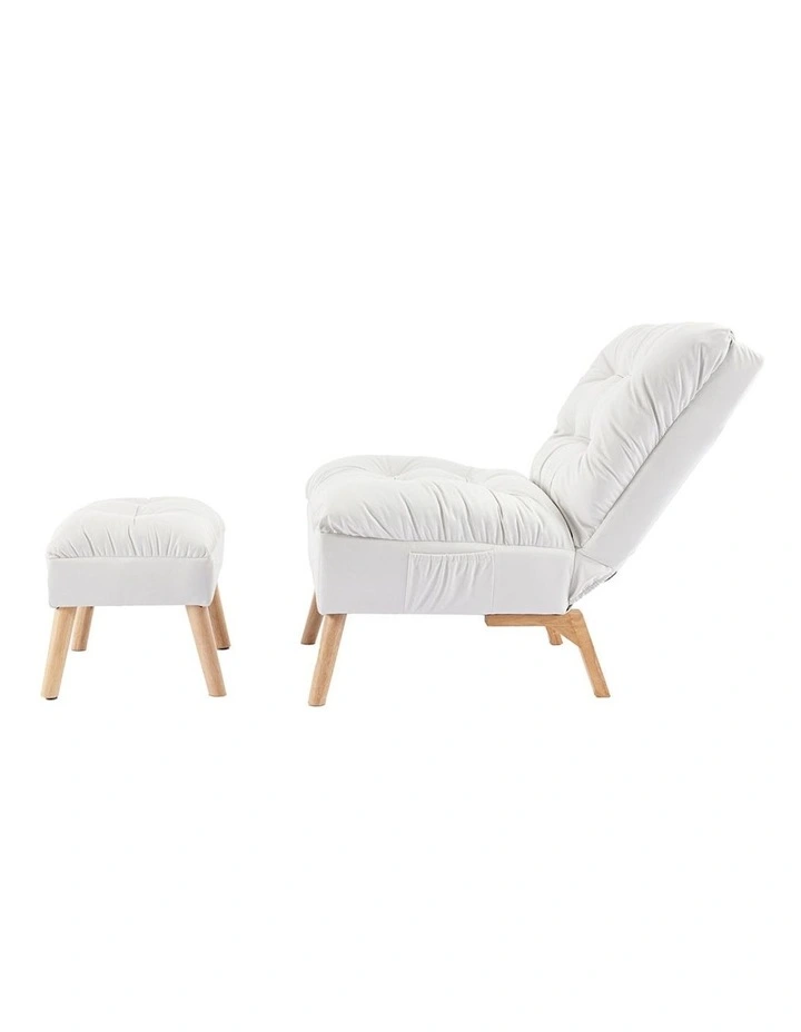 Accent Chair Lounge Gaming Couch Sofa Ottoman Set in Cream