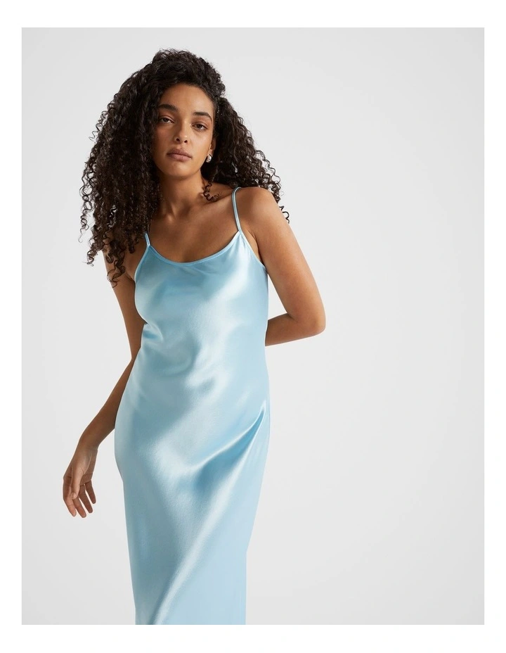 Satin Maxi Slip Dress in Shimmer Blue