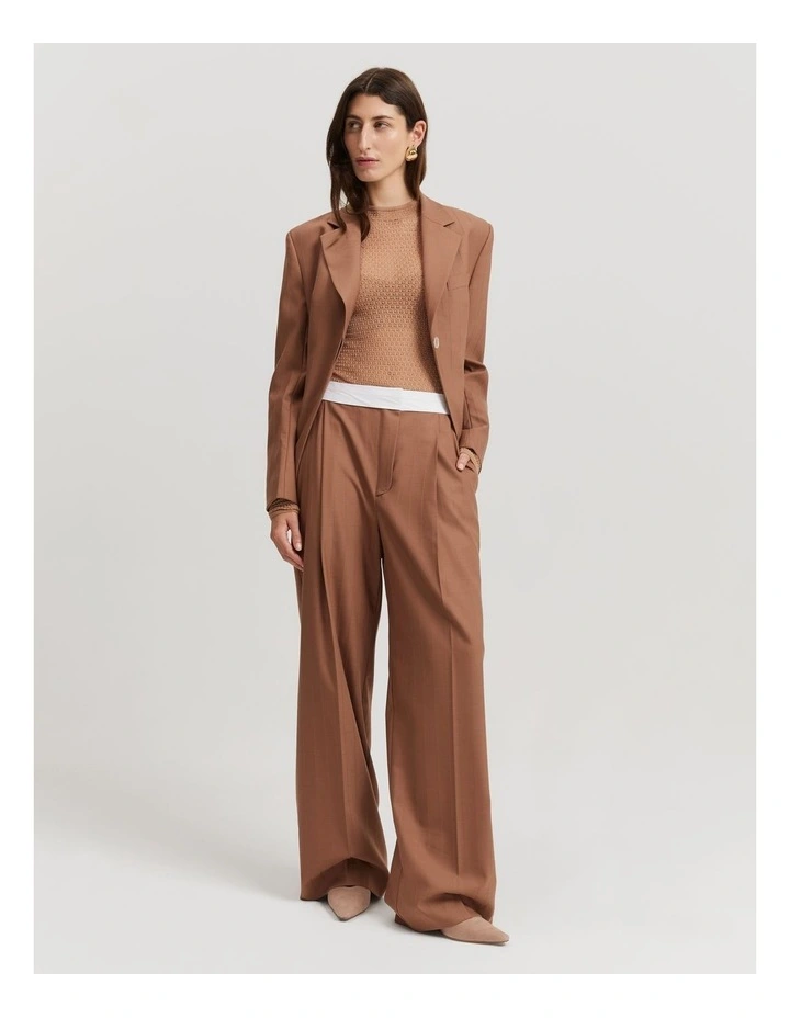 Self Stripe Pleat Pant in Biscuit
