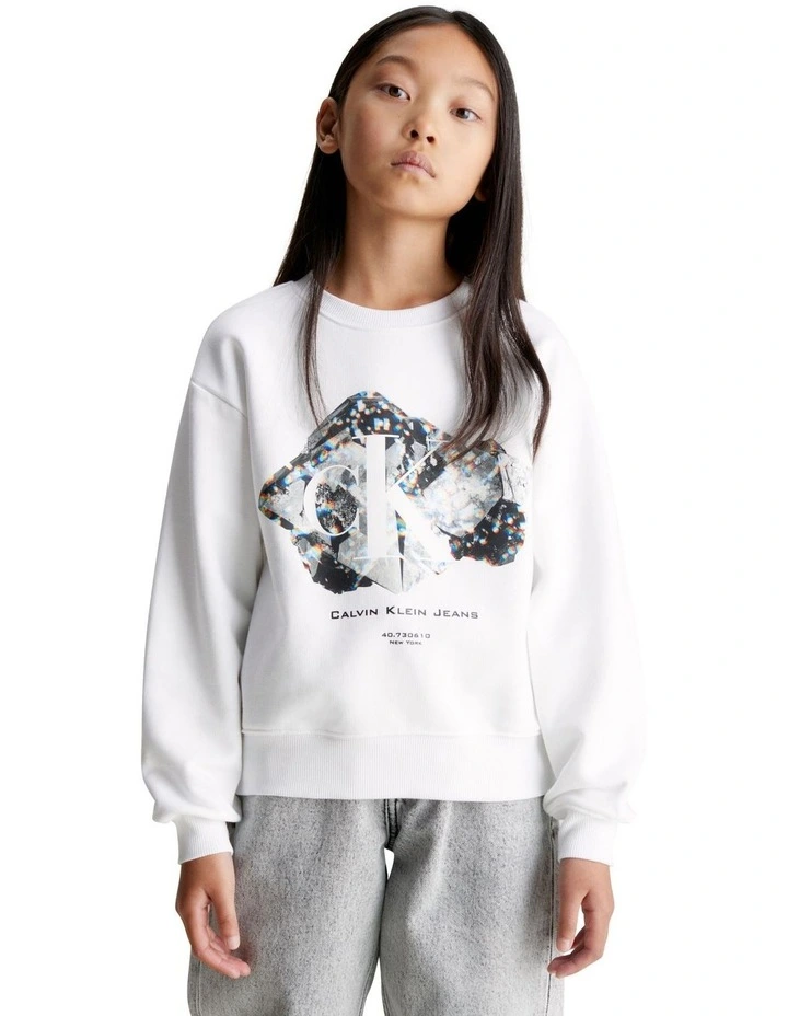 Crystal Graphic Cotton Sweatshirt in Bright White