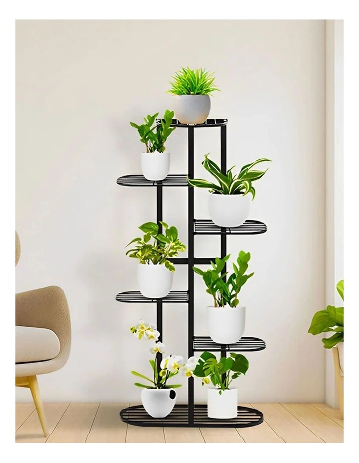 6 Tier 7 Pots Metal Plant Rack in Black