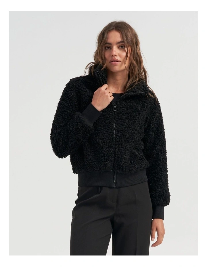 Ewellie Sherpa Bomber Jacket in Black